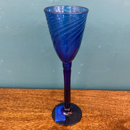 Vintage Cobalt Blue Twisted Spiral Glass Goblet Decor SMALLS