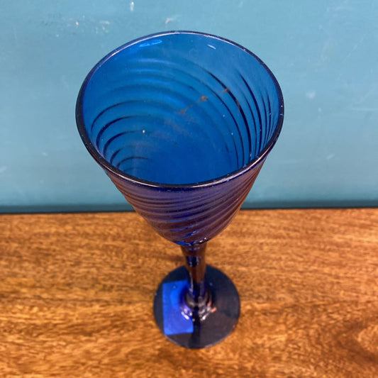 Vintage Cobalt Blue Twisted Spiral Glass Goblet Decor SMALLS