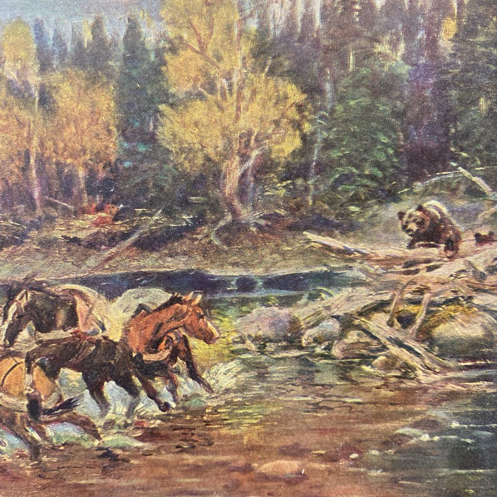 Vintage Old West Cowboys Bear Chase Art
