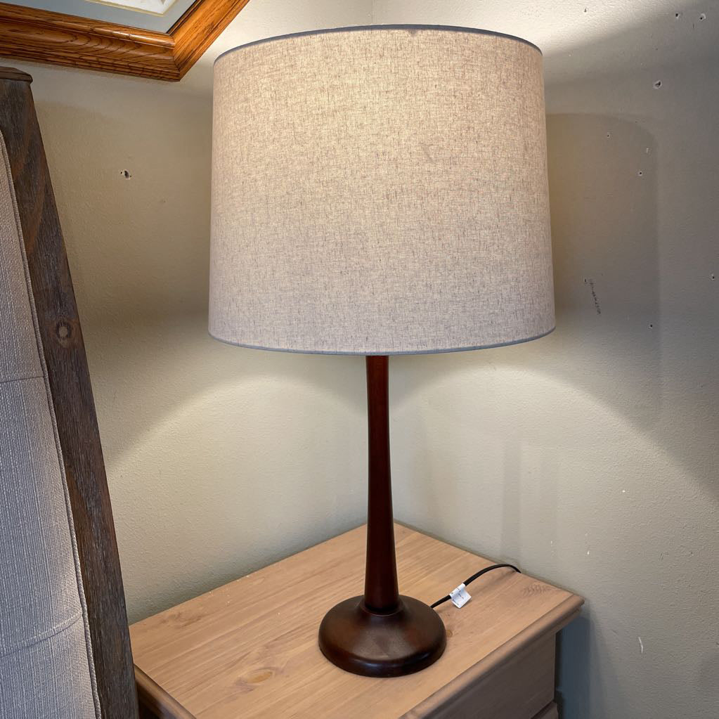 Round Dark Wood Base Lamp LAMPS