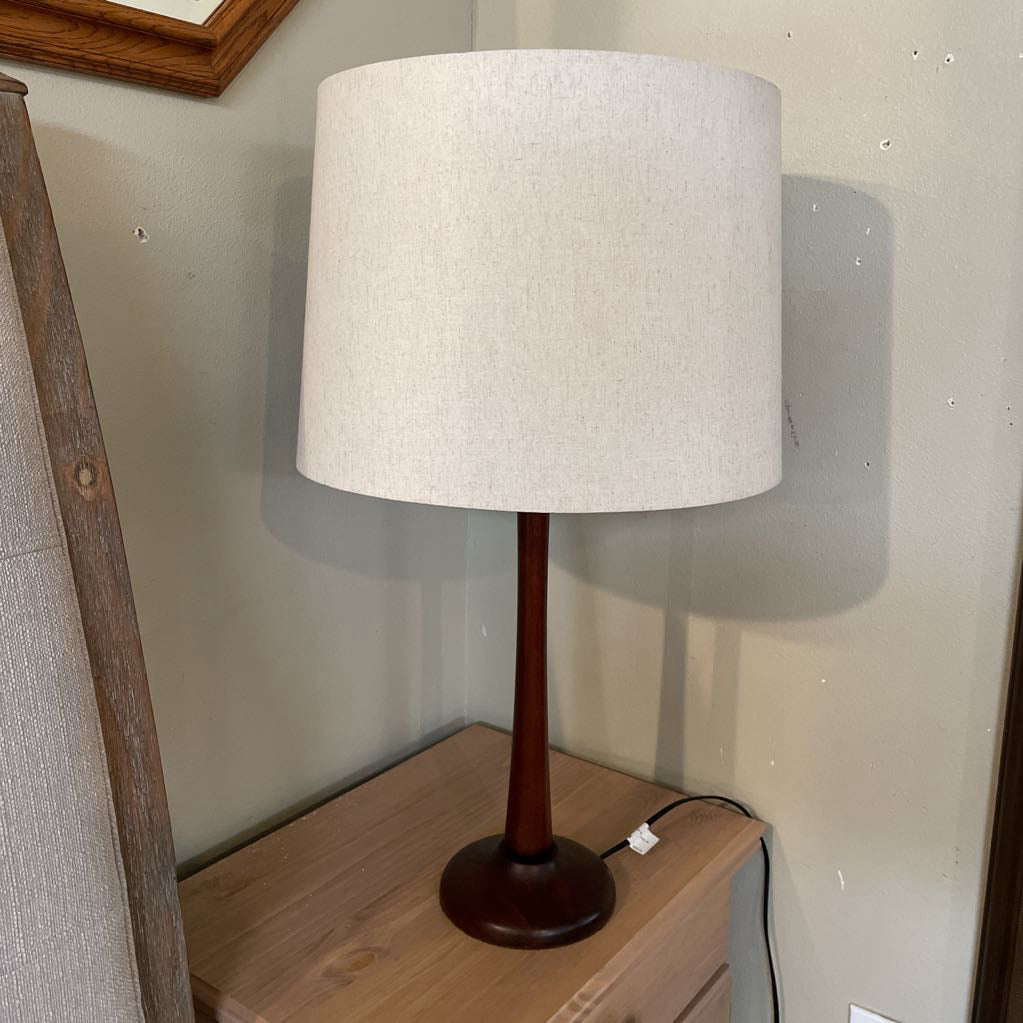 Round Dark Wood Base Lamp LAMPS