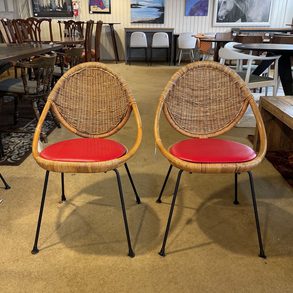 Glossy Woven Vintage Hong Kong Chair Set with Red Seats SET OF 2 U ACCENT CHAIRS
