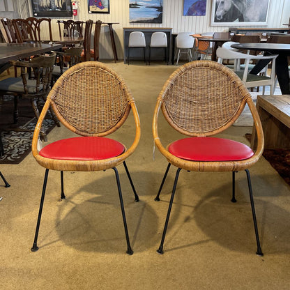 Glossy Woven Vintage Hong Kong Chair Set with Red Seats SET OF 2 U ACCENT CHAIRS