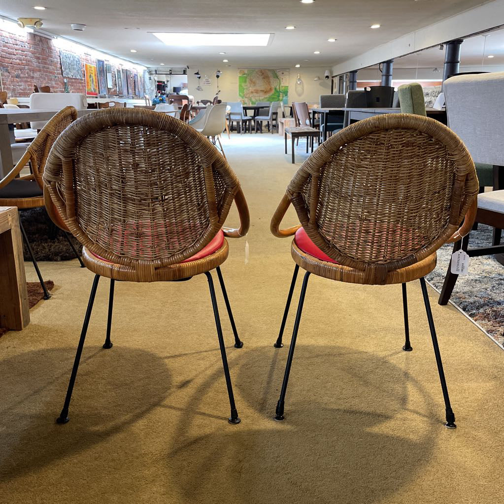 Glossy Woven Vintage Hong Kong Chair Set with Red Seats SET OF 2 U ACCENT CHAIRS