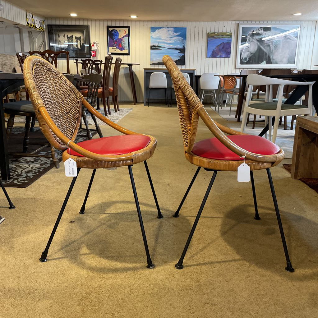Glossy Woven Vintage Hong Kong Chair Set with Red Seats SET OF 2