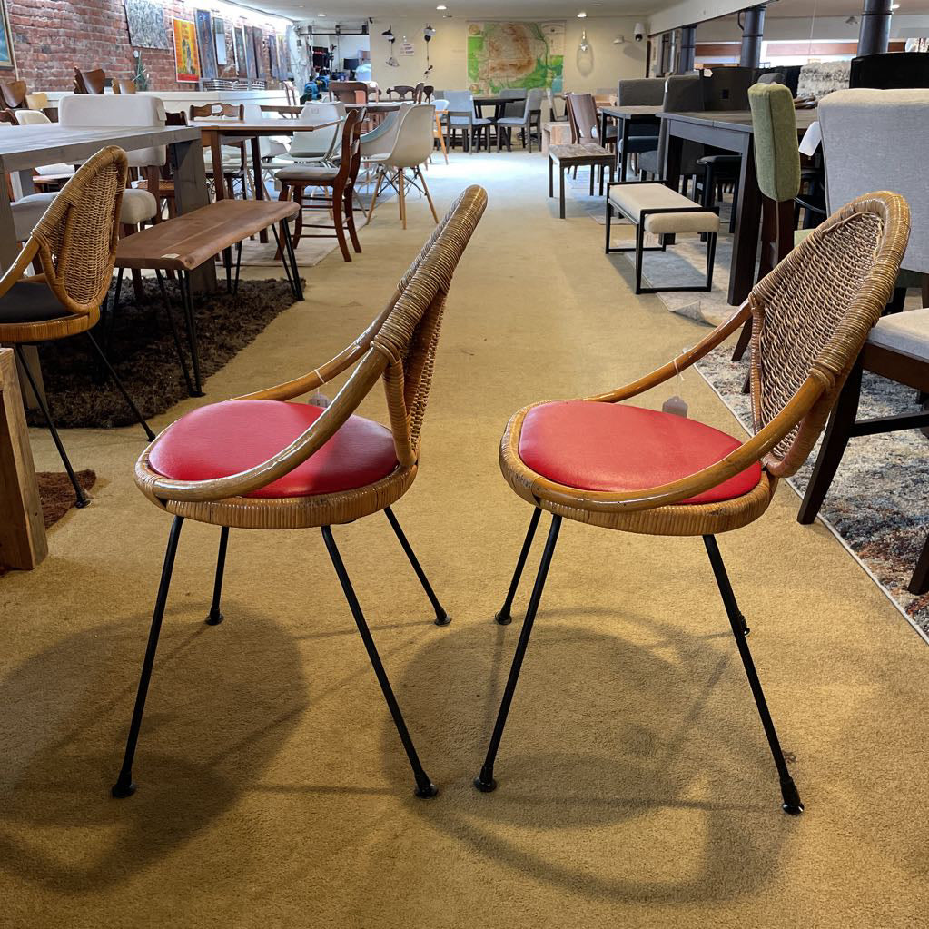 Glossy Woven Vintage Hong Kong Chair Set with Red Seats SET OF 2 U ACCENT CHAIRS