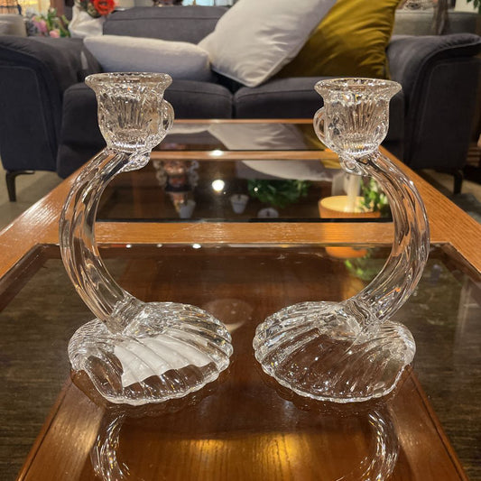 Clear Glass Shell Candlestick Set of 2 SMALLS