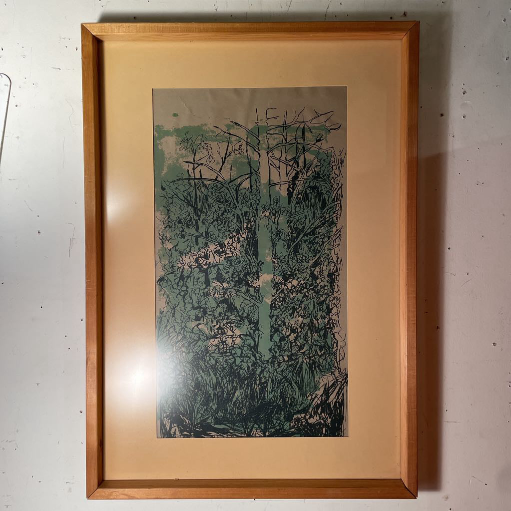 Vintage Green Overlay Trees in Forest Art in Wood Frame
