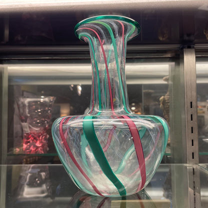 La Chausee/1994 PNW Glass Artists Pink & Green Striped Vase