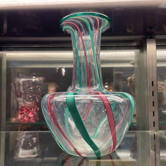 La Chausee/1994 PNW Glass Artists Pink & Green Striped Vase UNIQUE FINDS