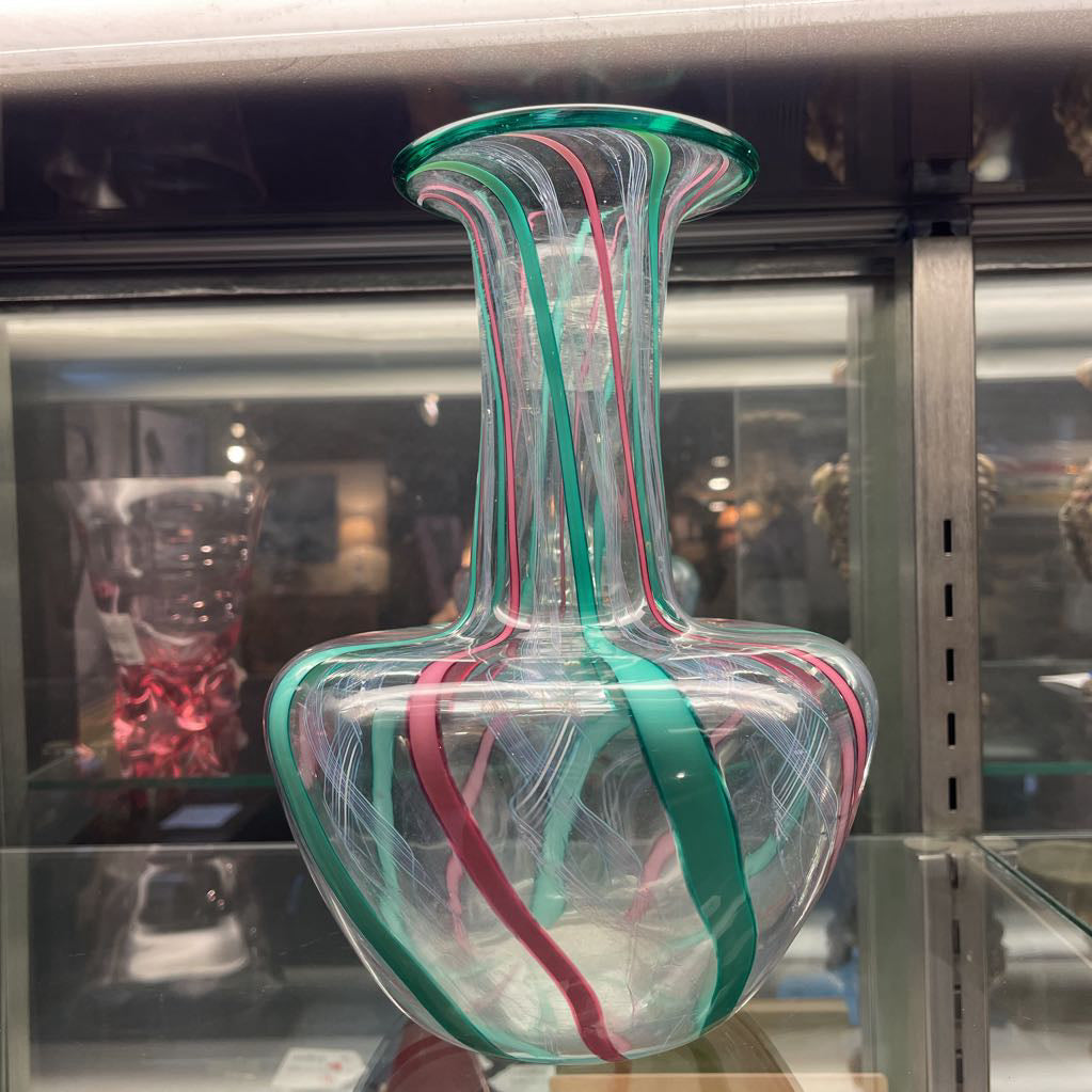 La Chausee/1994 PNW Glass Artists Pink & Green Striped Vase