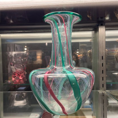 La Chausee/1994 PNW Glass Artists Pink & Green Striped Vase