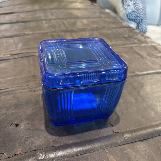 Hazel-Atlas Criss-Cross Blue Glass Box