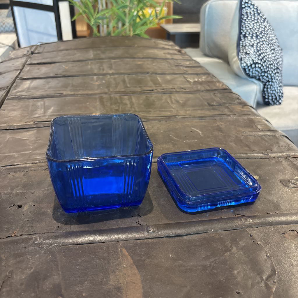 Hazel-Atlas Criss-Cross Blue Glass Box