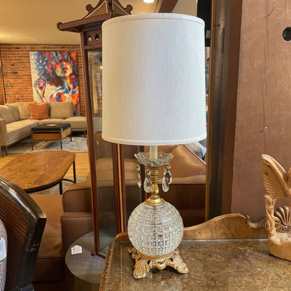 Glass Globe w/ Golden Base & Hanging Crystals Table Lamp