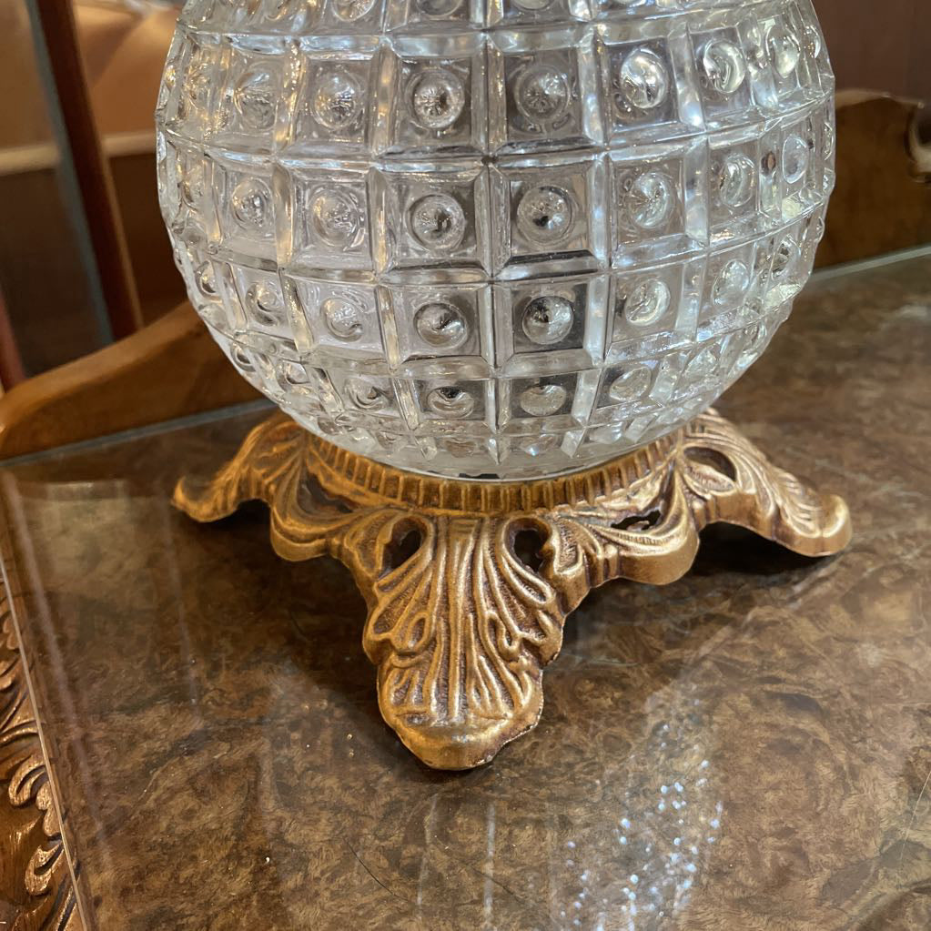 Glass Globe w/ Golden Base & Hanging Crystals Table Lamp