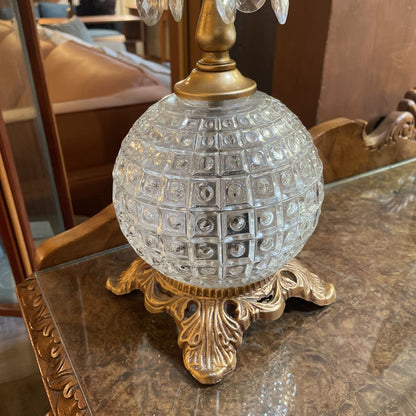 Glass Globe w/ Golden Base & Hanging Crystals Table Lamp