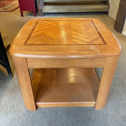 Oak Two Tier Square Inlay End Table