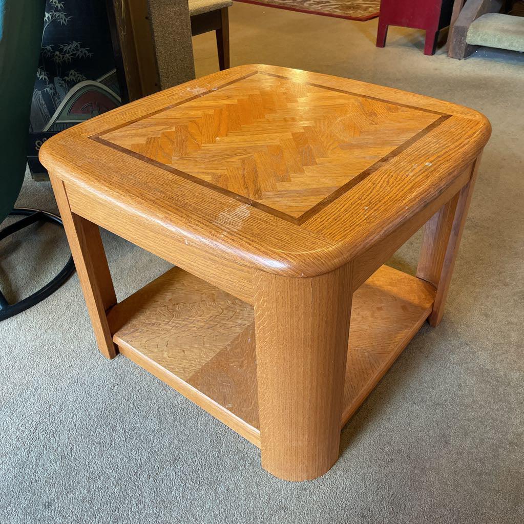 Oak Two Tier Square Inlay End Table