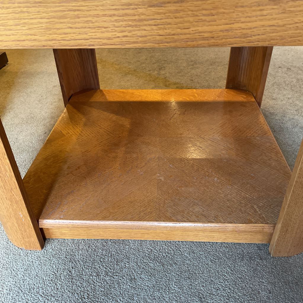 Oak Two Tier Square Inlay End Table