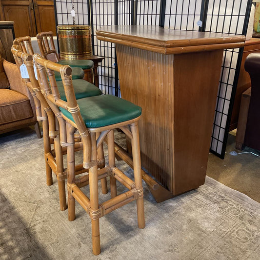 MC Japanese Bamboo Tiki Bar w/ Green Leather Stools C BAR SERVERS