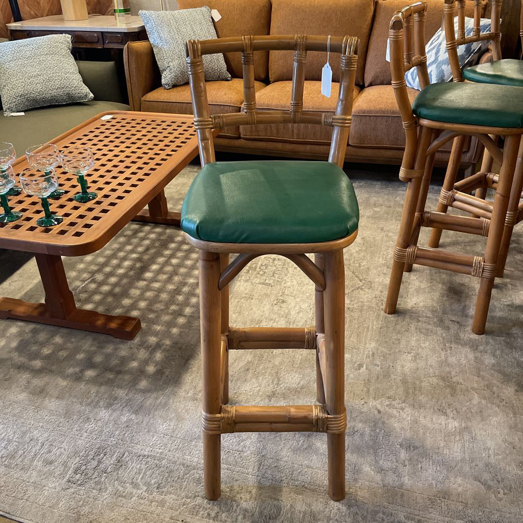 MC Japanese Bamboo Tiki Bar w/ Green Leather Stools