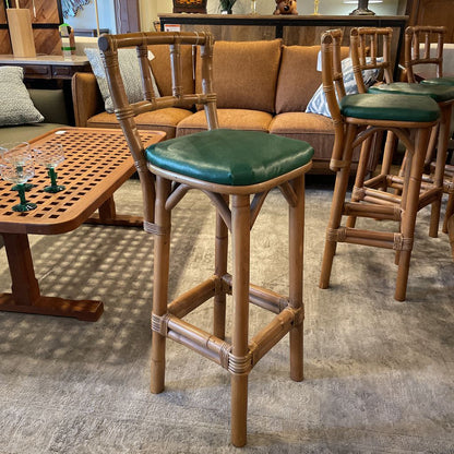 MC Japanese Bamboo Tiki Bar w/ Green Leather Stools