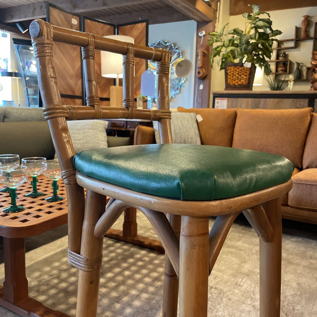 MC Japanese Bamboo Tiki Bar w/ Green Leather Stools