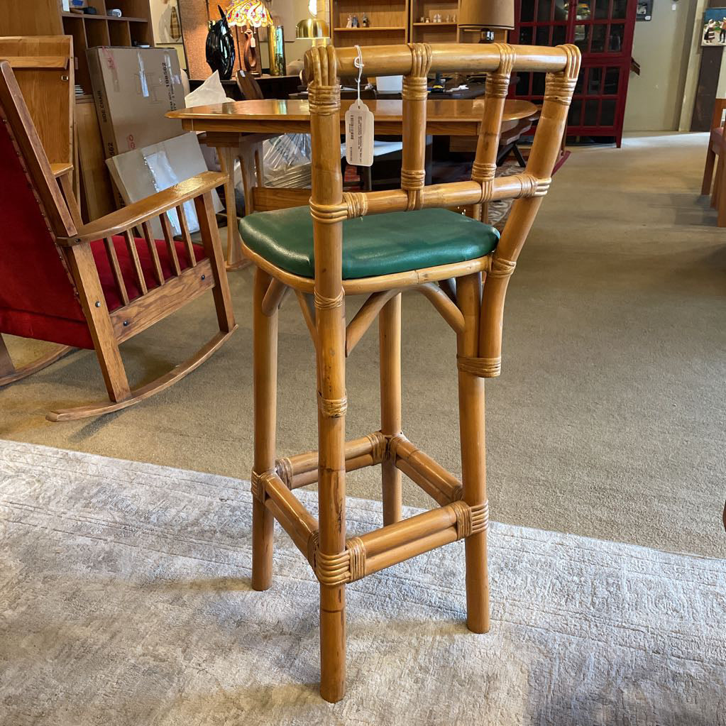 MC Japanese Bamboo Tiki Bar w/ Green Leather Stools
