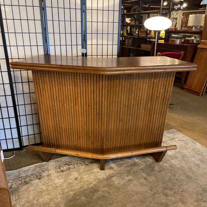 MC Japanese Bamboo Tiki Bar w/ Green Leather Stools