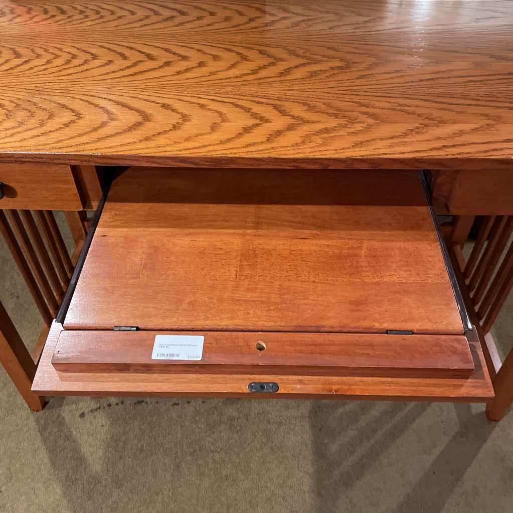 Oak Craftsman Style 3 Drawer Desk