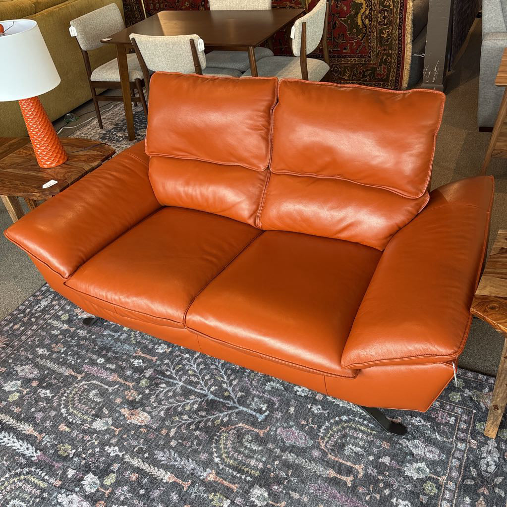 Dania Orange MCM Top Grain Leather Loveseat