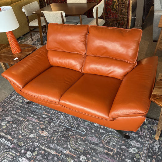 Dania Orange MCM Top Grain Leather Loveseat