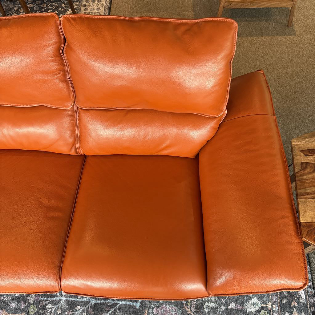 Dania Orange MCM Top Grain Leather Loveseat