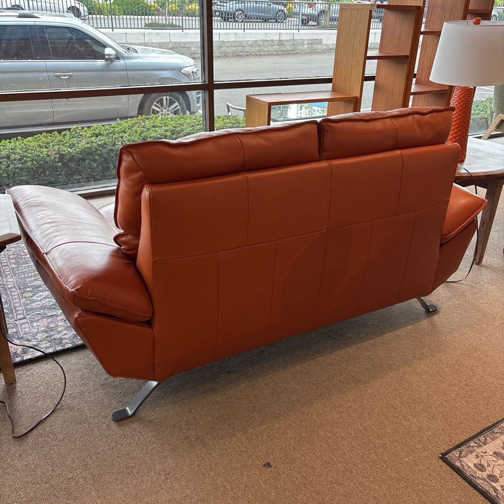 Dania Orange MCM Top Grain Leather Loveseat