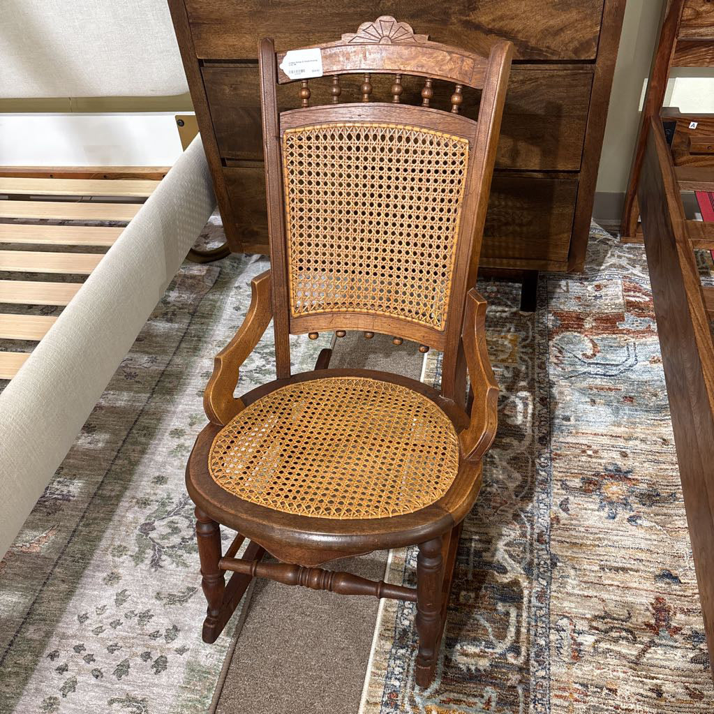 Antique Rattan & Wood Rocking Chair