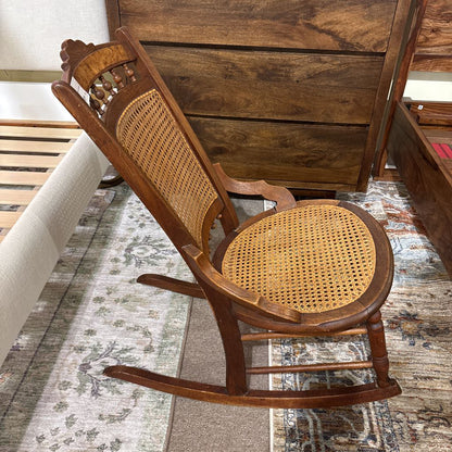 Antique Rattan & Wood Rocking Chair