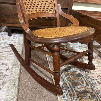 Antique Rattan & Wood Rocking Chair