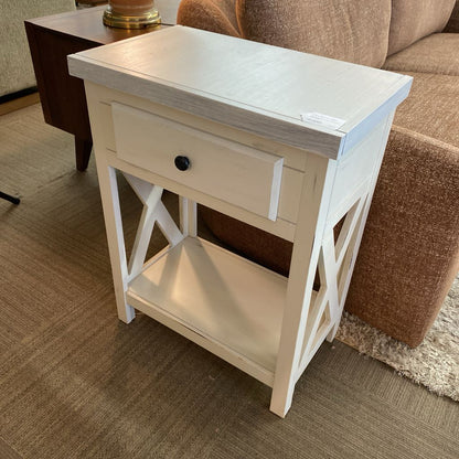 Whitewash Side Table w/Drawer & Shelf