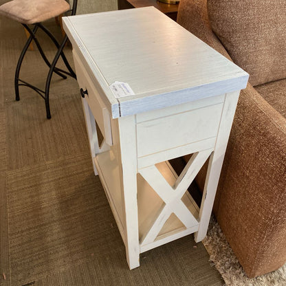 Whitewash Side Table w/Drawer & Shelf