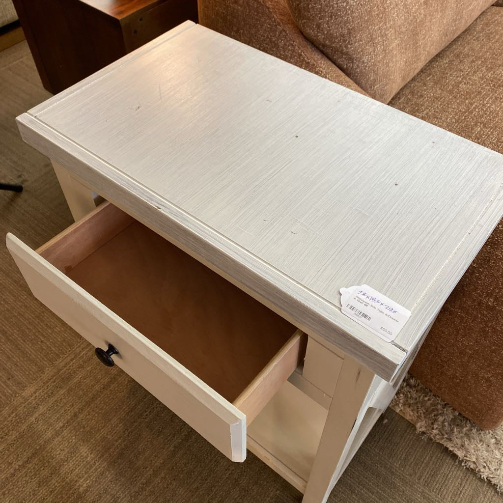 Whitewash Side Table w/Drawer & Shelf