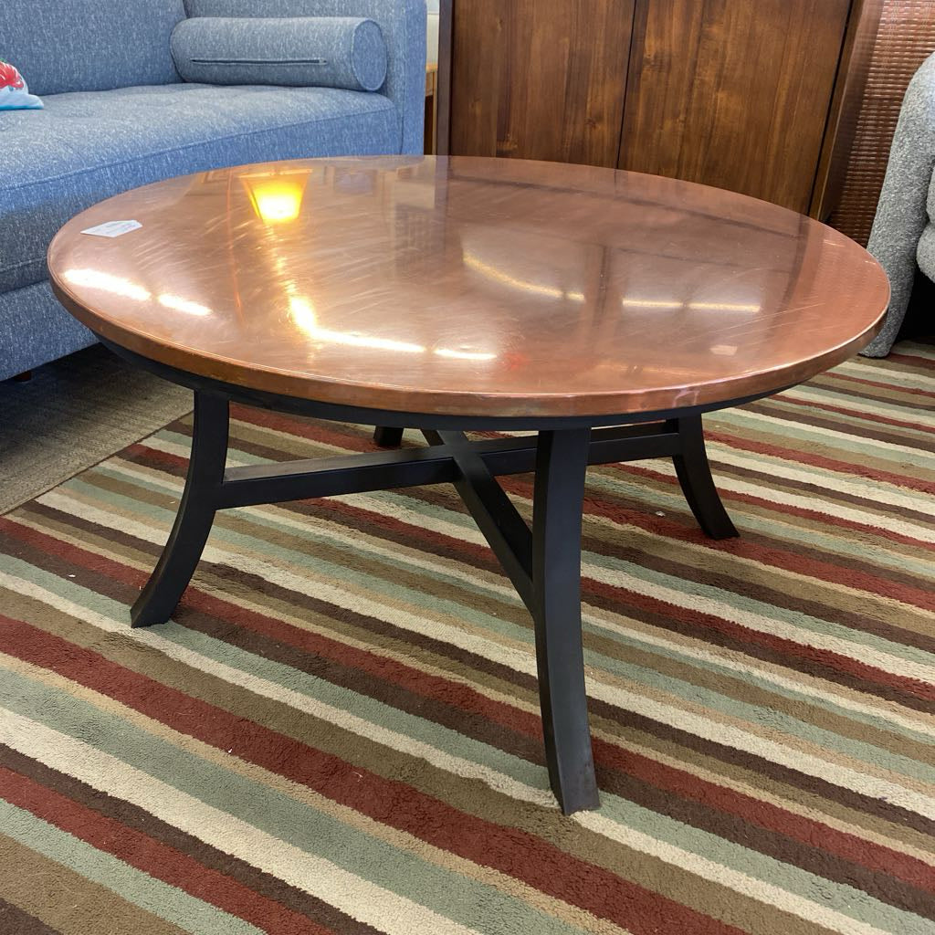 Round Copper Top Coffee Table (AS IS)