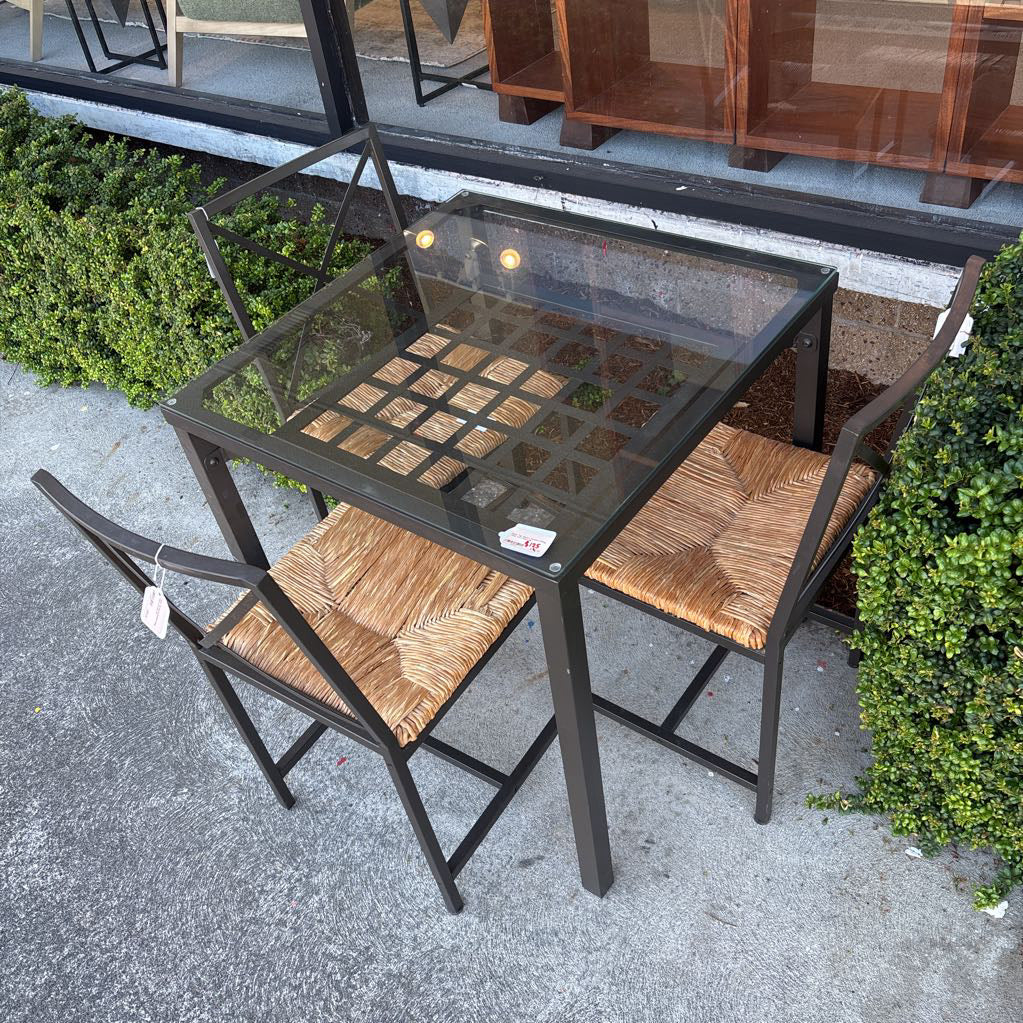 Glass Top Square Outdoor Dining Table w/3 Chairs