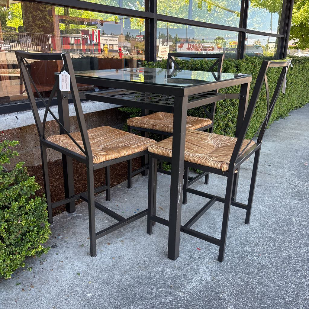 Glass Top Square Outdoor Dining Table w/3 Chairs