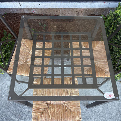 Glass Top Square Outdoor Dining Table w/3 Chairs