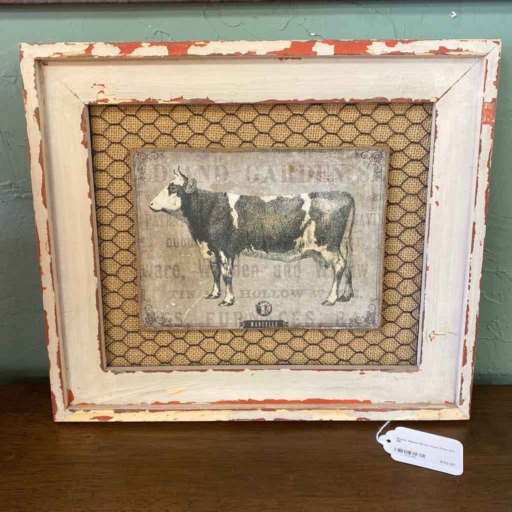 Rustic Mixed Media Cow Print Art ART
