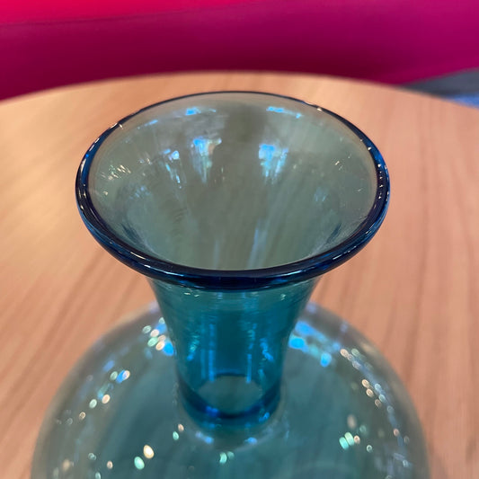 New England-Made Signed Round Blue Glass Vase SMALLS