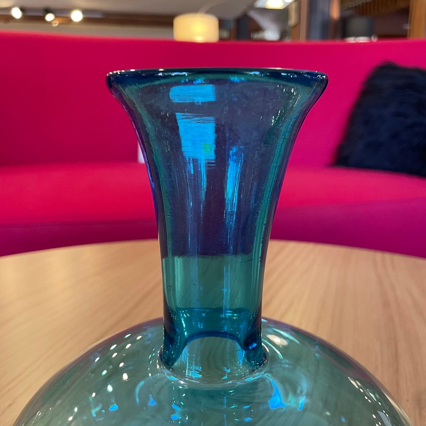 New England-Made Signed Round Blue Glass Vase