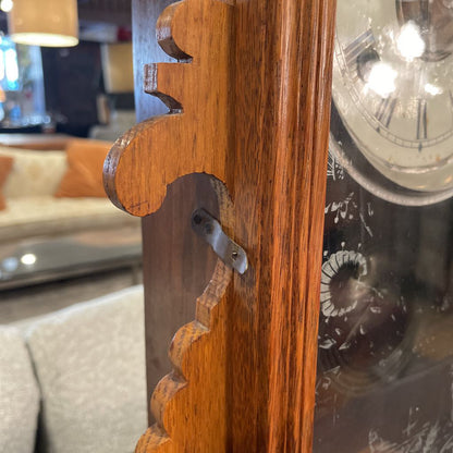 AS IS Massacheusetts-Made Antique Clock with Wood Folk Trim