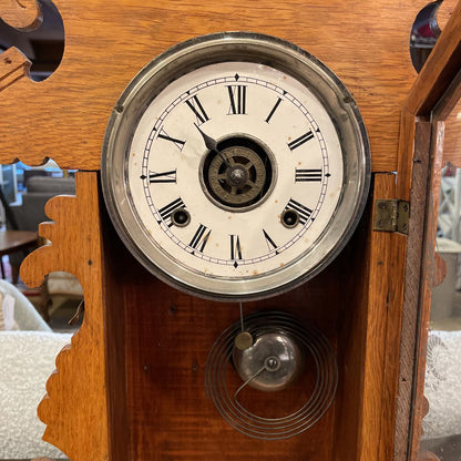 AS IS Massacheusetts-Made Antique Clock with Wood Folk Trim